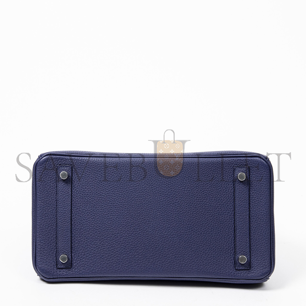 H**mes master birkin 25 crocodile and togo leather storm blue silver buckle h076216ck23 (25*20*13cm)